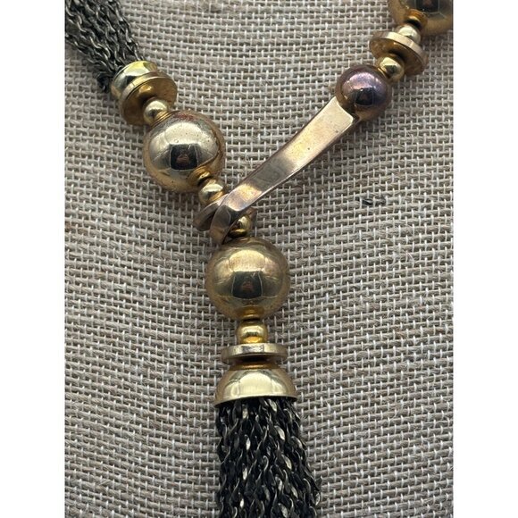 STELLA & DOT "Bianca" Lariat Gold & Bronze Tone Tassel Necklace 32" Front Hook - Picture 2 of 9